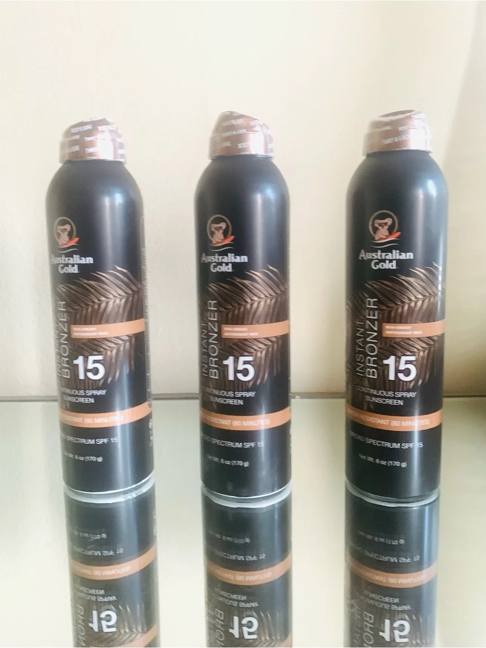 (3Pk)AUSTRALIAN GOLD INSTANT BRONZER-SPF 15-Continuous Spray Sunscreen-Exp.8/28